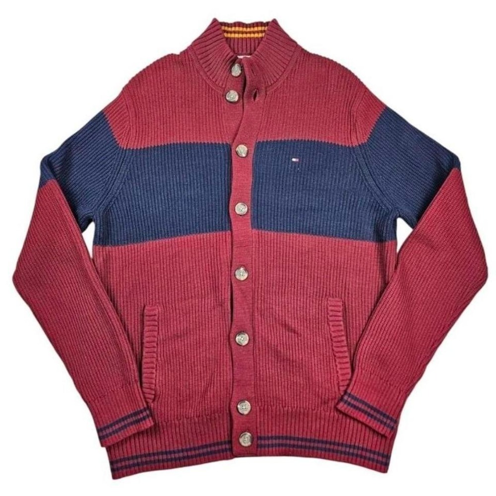 Academia Red Striped Cable Knit Jacket Cardigan Sweater Button Up